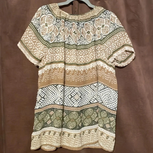 Flowy sheer womens blouse shirt top army green mustard white size m or lg - Picture 5 of 5